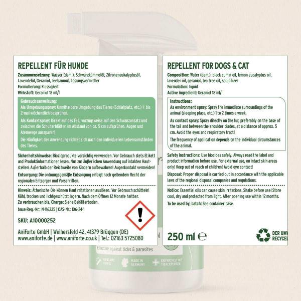 Zeckenspray - rein pflanzliches Repellent für Hunde - 100 ml